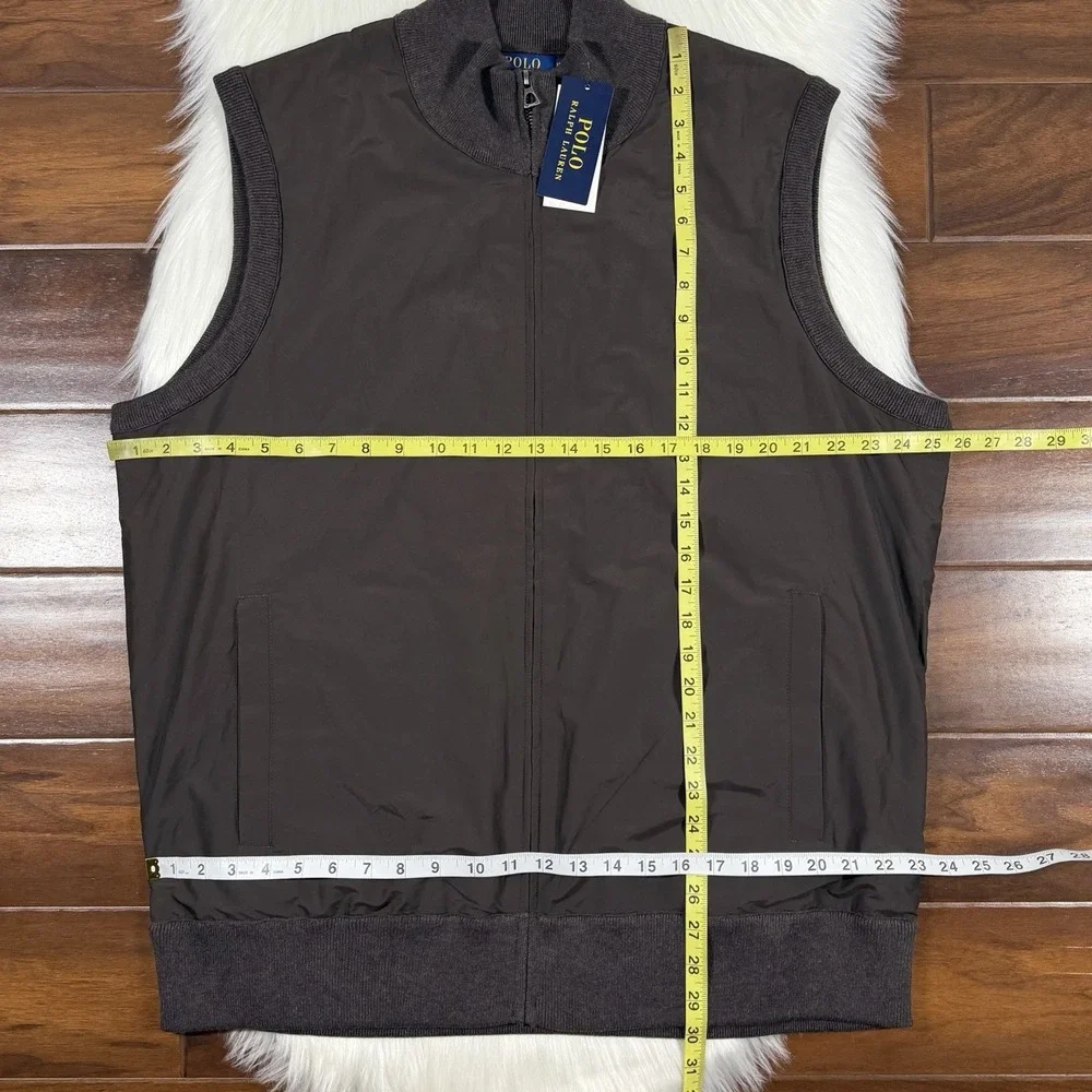 Polo Ralph Lauren Men's Size XLT Brown Hybrid Full Zip Sweater Vest Jacket